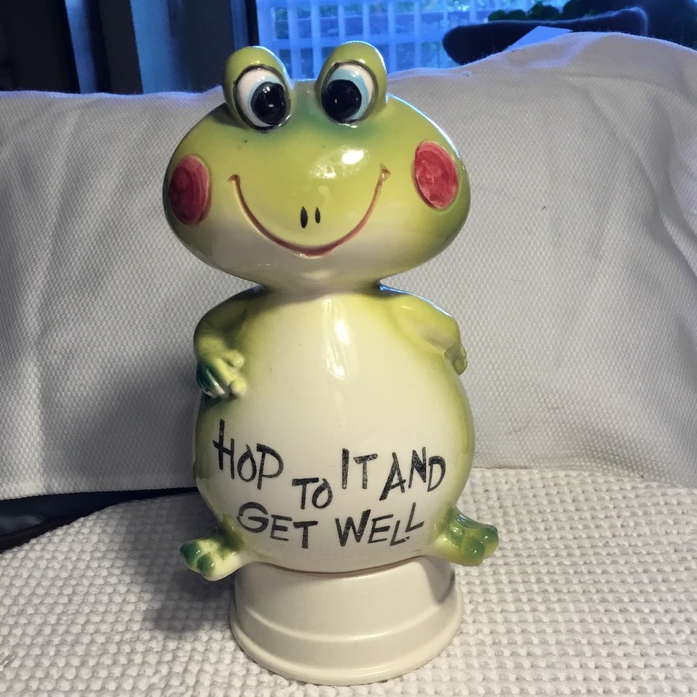 Vintage Inarco Green Ceramic Frog Planter “Hop To It And Get Well”